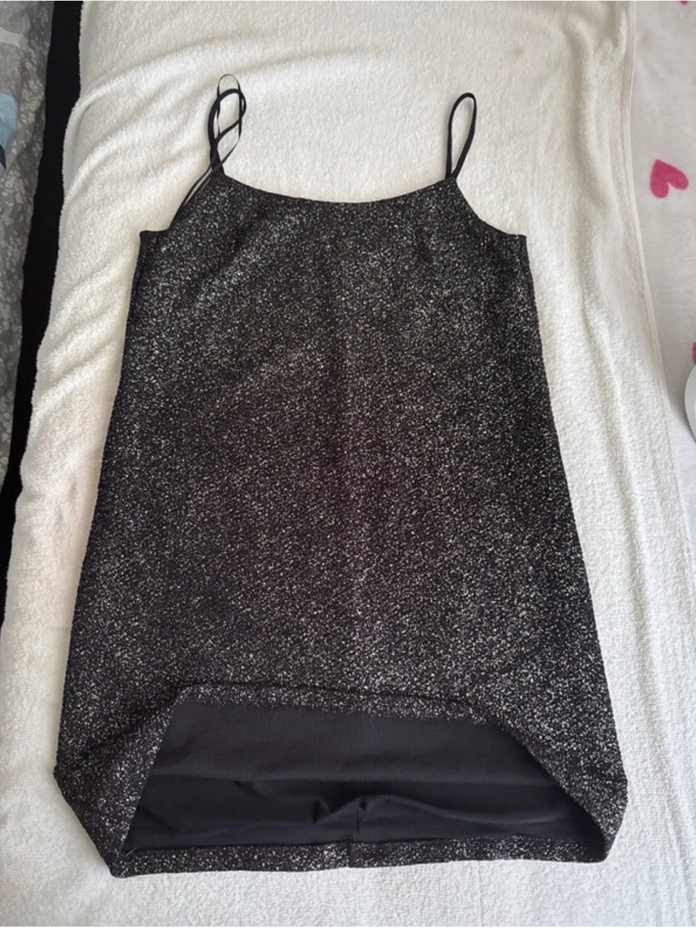CeCe Black Silver Metallic Slip Dress
